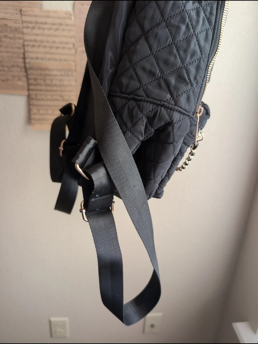 Alexis Bendel Quilted Black Mini Backpack with Gold Hardware